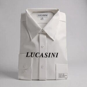 NEW Mens Lucasini White Cotton Blend Button Down Dress Shirt Size 16